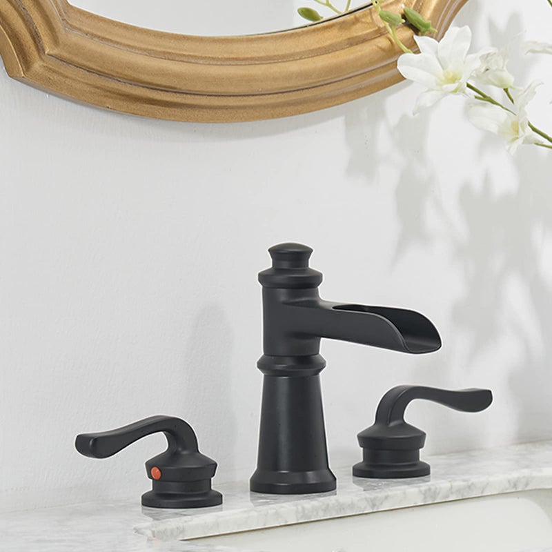 Homevacious Black Waterfall Bathroom Faucet 8 Inch Widespread Bathroom Faucet 2-Handle Farmhouse 3 Holes Vanity Faucets with Pop Up Drain Assembly Overflow and Supply Line Mixer Tap by Homevacious - Image 2